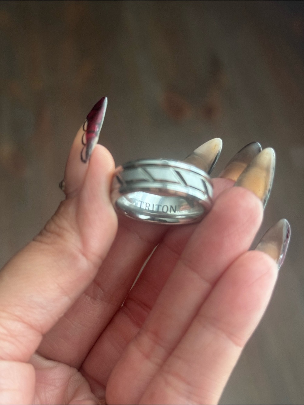 Triton Silver-Tone Men's Tungsten Ring with Geometric Inlay